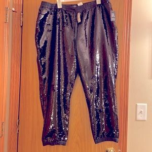 Express ankle high-rise black sequins elastic waistband jogger pants
NWT